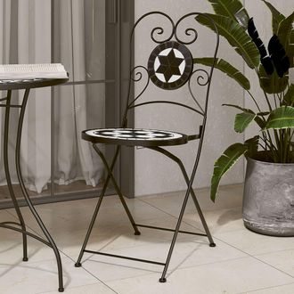 vidaXL Vidaxl - Sillas De Bistr&oacute; Plegables 2 Uds Cer&aacute;mica Negro Y Blanco