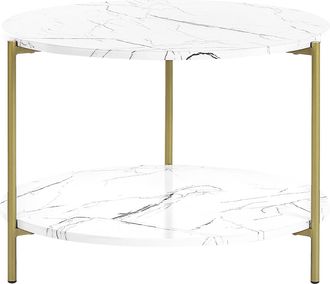 Beliani Beliani - Mesa De Centro Efecto M&aacute;rmol Blanco Dorado 60 Cm Mdf Metal Patas De Metal Reva
