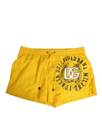 Dolce & Gabbana Yellow Nylon Logo Print Men Boxer Short Mens Swimwear