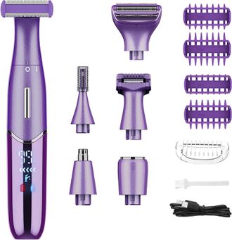 OEM Afeitadora El&eacute;ctrica Femenina, 6 En 1, Inal&aacute;mbrica, Para Rostro, Brazos, Piernas, Axilas Y Zona Del Bikini, Con Pantalla Led, Resistente Al Agua Ipx6 