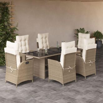 vidaXL Set Comedor De Jard&iacute;n 7 Pzas Con Cojines Rat&aacute;n Sint&eacute;tico Beige Vidaxl