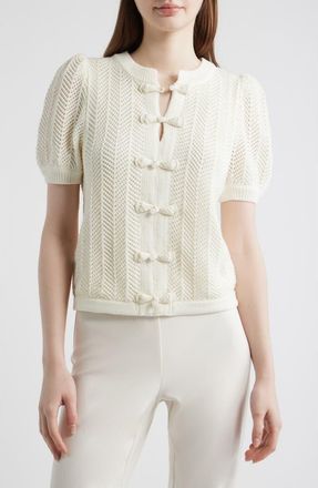 Elie Tahari The Billie Bow Cardigan in Sky White at Nordstrom, Size X-Small