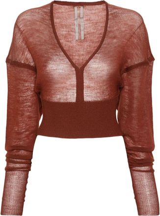 Rick Owens LS V fine-knit cropped jumper - women - Virgin Wool - M - Brown