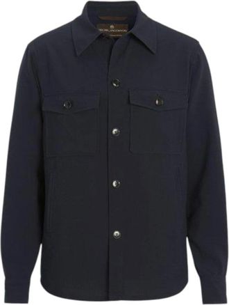 Oscar Jacobson Jassen, Heren, Blauw, S, Nachtblauwe Overhemdjasje Maverick