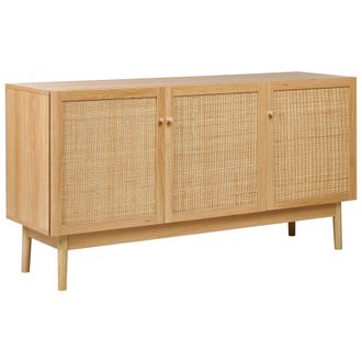 Beliani Aparador 3 Puertas Aglomerado Madera De Pino Frente Rat&aacute;n Armario Estilo Boho Madera Clara Nivo