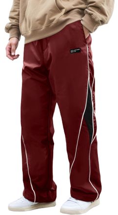 Feoya Mens Track Pants Straight Leg Baggy Joggers Y2k Drawstring Casual Trousers Hip Hop Streetwear Parachute Harajuku Pants Red XL