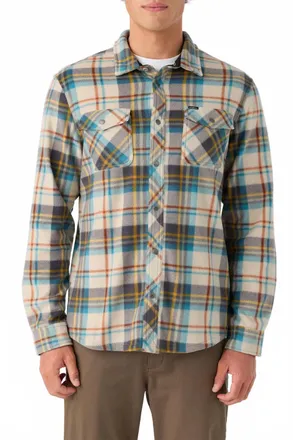 O'Neill Glacier Plaid Fleece Overshirt In Khaki