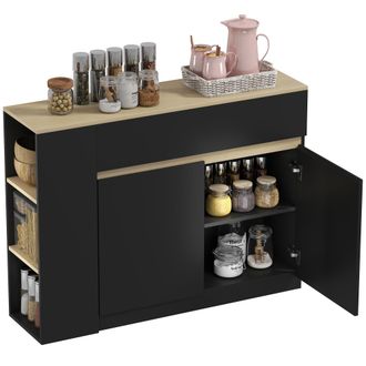 HOMCOM Homcom Aparador De Cocina, Armario De Cocina Con 2 Cajones, 3 Estantes Abiertos, 2 Puertas, Estante Ajustable, Para Comedor, 110x29,5x82 Cm, Negro