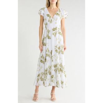 1.State Flutter Sleeve Godet Dress in Grasshopper Green at Nordstrom Rack, Size X-Large