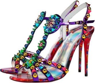 Christian Louboutin Multicolour Goldora 100 Studded Patent Leather Heels Size 37
