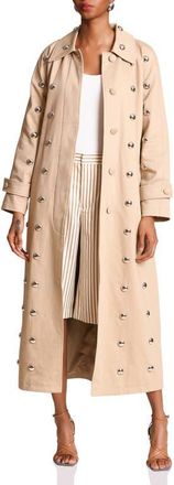 Avec Les Filles Statement Stud Cotton Maxi Trench Coat in Khaki Studded at Nordstrom, Size Xx-Small