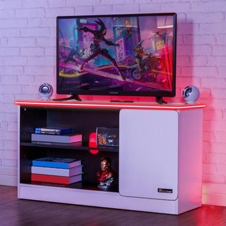 X Rocker Carbon-Tek TV Unit for up to 42 TVs with Drawer & LED Lighting in White