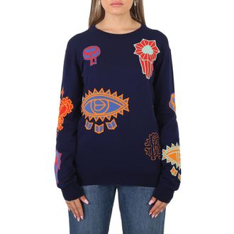 Roberto Cavalli Ladies Bandana Symbol Instarsia Sweater, Brand Size 42 ( US Size 8 )