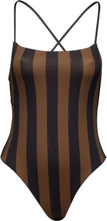 Fendi logo-print reversible swimsuit - women - Polyamide/Elastane/Polyamide/Elastane - 38 - Brown