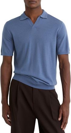 Reiss Duchie Short Sleeve Wool Polo Sweater in Nordic Blue at Nordstrom, Size Xx-Large