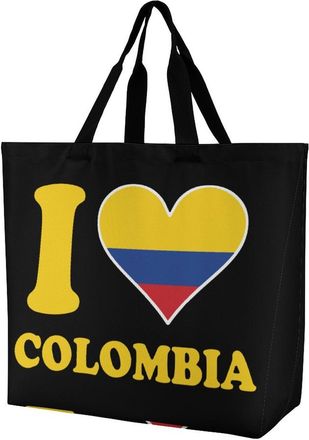 Generic I Love Colombia Flag Reusable Shopping Bags One Shoulder Grocery Tote Bag Waterproof Big Purse for Work Travel
