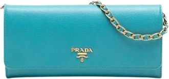 Prada Pre-owned Clutches, female, Blue, Size: ONE SIZE Pre-owned Wallet on Chain