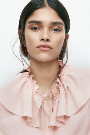 H&M Frill-trimmed Blouse in Powder Pink at Nordstrom, Size X-Large