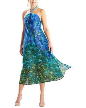 Natori Peacock Cotton Voile Beaded Maxi Dress