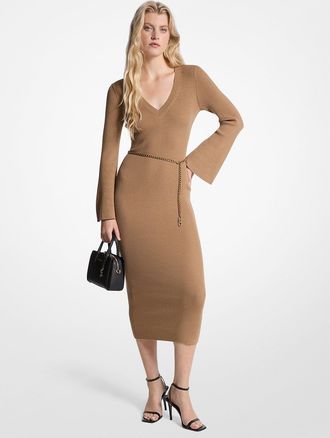Michael Kors Wool Blend Belted Midi Dress