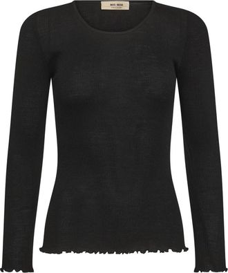 Mos Mosh Naadloze Tee Top Zwart Geribbelde Stijl - Dames - Longsleeves - Zwart - S/M - Wol - Tops