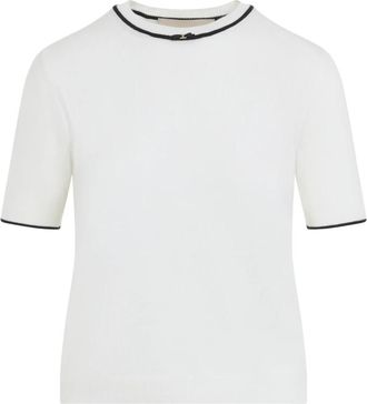 Valentino Gebreid Wollen T-shirt - Dames - Ronde hals truien - Beige - M - Wol - Truien & Vesten