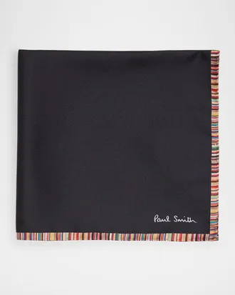 Paul Smith Men & apos;s Signature Stripe Trim Silk Pocket Square