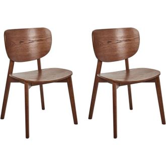 Beliani Conjunto De 2 Sillas De Comedor Estructura Y Patas De Madera De Caucho Clara Oscura