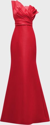 Badgley Mischka Strapless Pleated Trumpet Gown