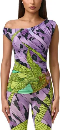 Naked Wardrobe Print Ruched One-Shoulder Top in Lethal Botanical at Nordstrom, Size X-Small