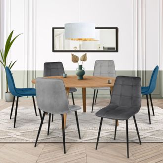 IDMarket Lote De 6 Sillas Mila En Mezcla De Terciopelo Color Azul X2, Gris Oscuro X2, Gris Claro X2