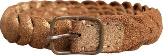 Ermanno Scervino Womens Brown Leather Braided Metal Buckle Belt