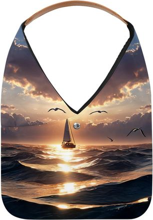Generic Sailboat Sunset View Reusable Lightweight Grocery Bags - Foldable Into Compact Pouch, Washable & Sturdy, Multipurpose for Shopping and Travel