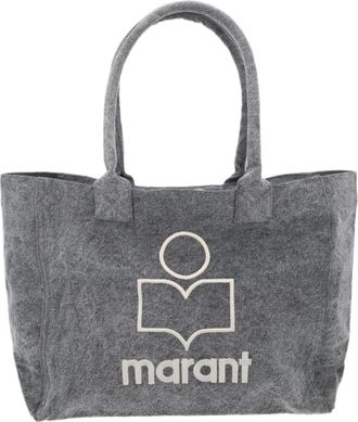 Isabel Marant Medium Grey Cotton Tote Bag With Embroidered Logo