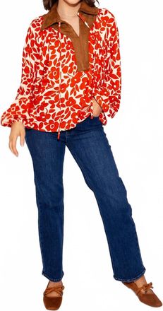 THML Clothing Elegant Bloom Long Sleeve Top In Red