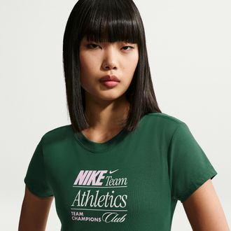 Nike Womens Nike Sportswear Chill Knit Slim Mod-Cropped T-Shirt in Green | IR7862-327