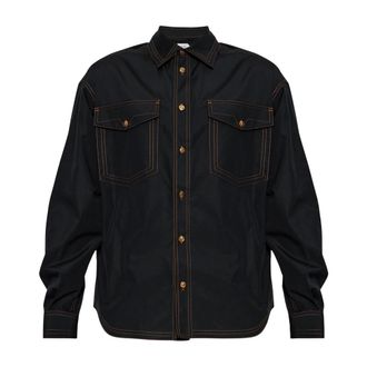 Versace Shirt met Contrasterende Stiksels - Heren - Casual Overhemden - Zwart - 2XL - Katoen - Overhemden