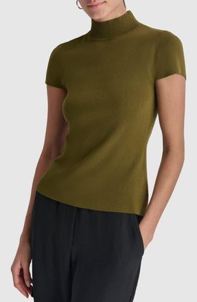DKNY Short Sleeve Mock Neck Knit Top in Dark Olive at Nordstrom, Size X-Large