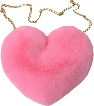 Generic Stylish Peach Heart Wool Shoulder Bag with Chain for Women Elegant Crossbody Purse Cute Heart Pillow Design Perfect Valentine Day (PK2, One Size)