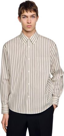 Sandro Striped cotton shirt in White /Navy at Nordstrom, Size Xx-Large