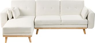 Beliani Sof&aacute; Esquinero Tapizado En Forma De L Asiento Acolchado Derecho De Tela Blanco Kaarina