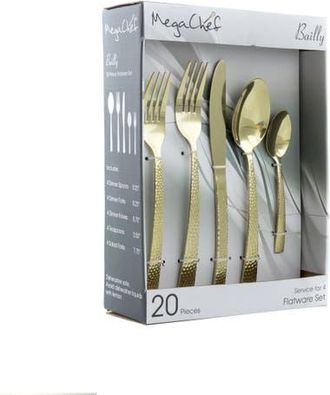 MegaChef Baily 20 Piece Flatware Utensil Set, Stainless Steel Silverware Metal Service for 4 in Light Gold at Nordstrom