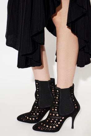 Alaia Suede Heeled Ankle Boots, Womens, Black