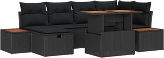 vidaXL Garden Sofa Set Height-Adjustable 7 pcs Black Poly Rattan vidaXL