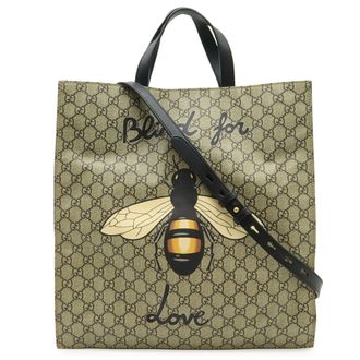 Gucci Beige Black Khaki Yellow Gg Supreme Shoulder Bag Tote Bag (Pre-Owned)