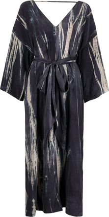 VOZ abstract-pattern print V-neck dress - women - Silk - L - Blue