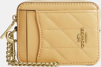 Coach Womens Zip Card Case With Quilting - Yellow Leather - One Size