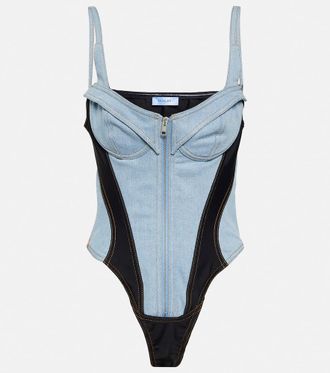 MUGLER Body di jeans con similpelle