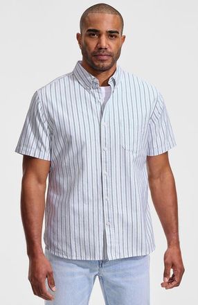 Lands End Short Sleeve Sail Rigger Shirt in White/soft French Blue Stripe at Nordstrom, Size Xx-Large