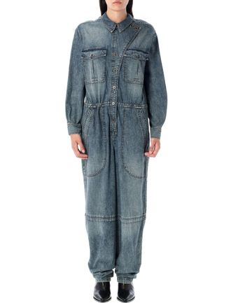 Isabel Marant Nadia Washed Denim Utility Jumpsuit